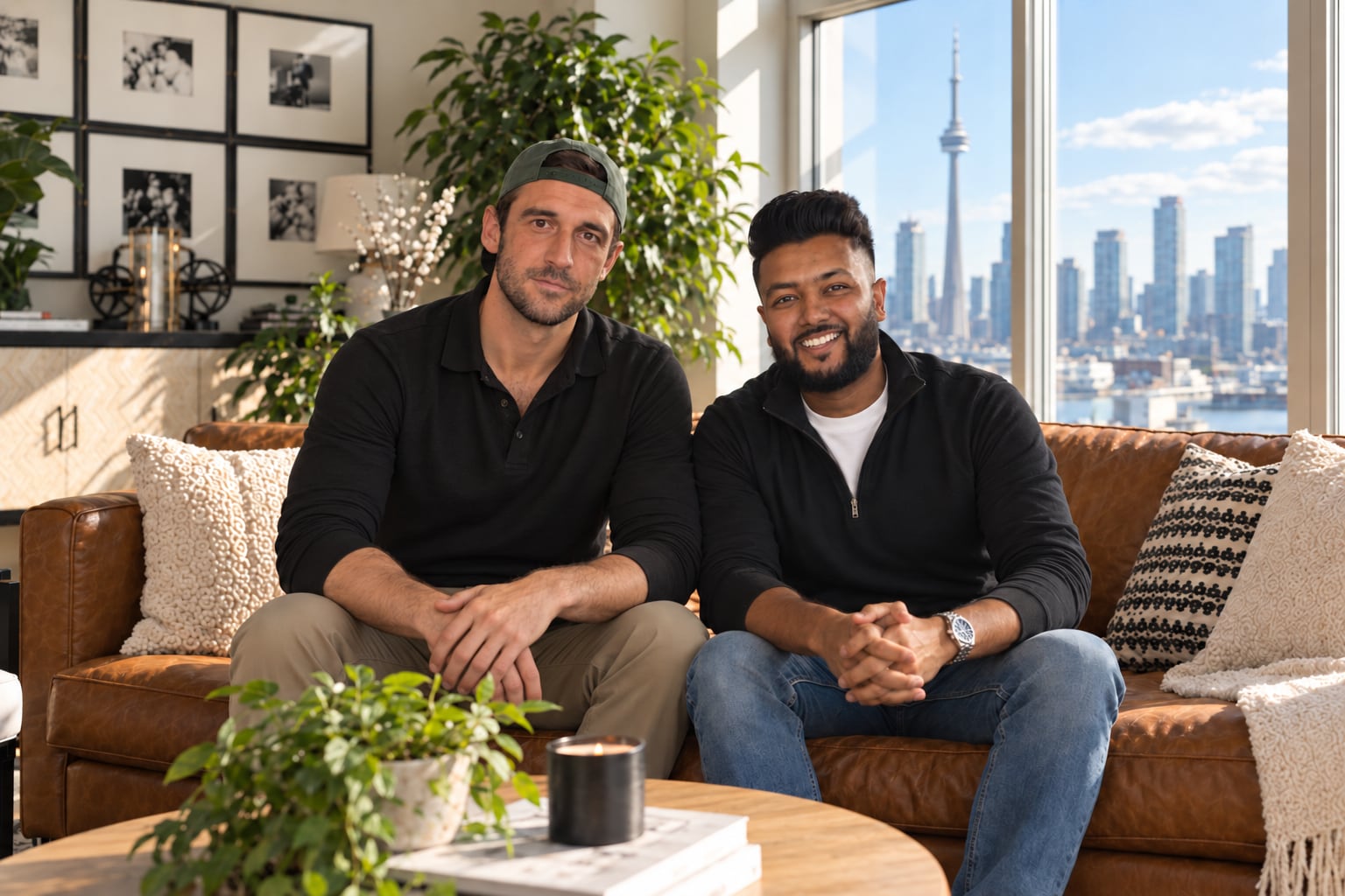 Iliya Pajkovic and Shaq Rahman, Rentloop’s co-founders, seated together with the Toronto skyline behind them